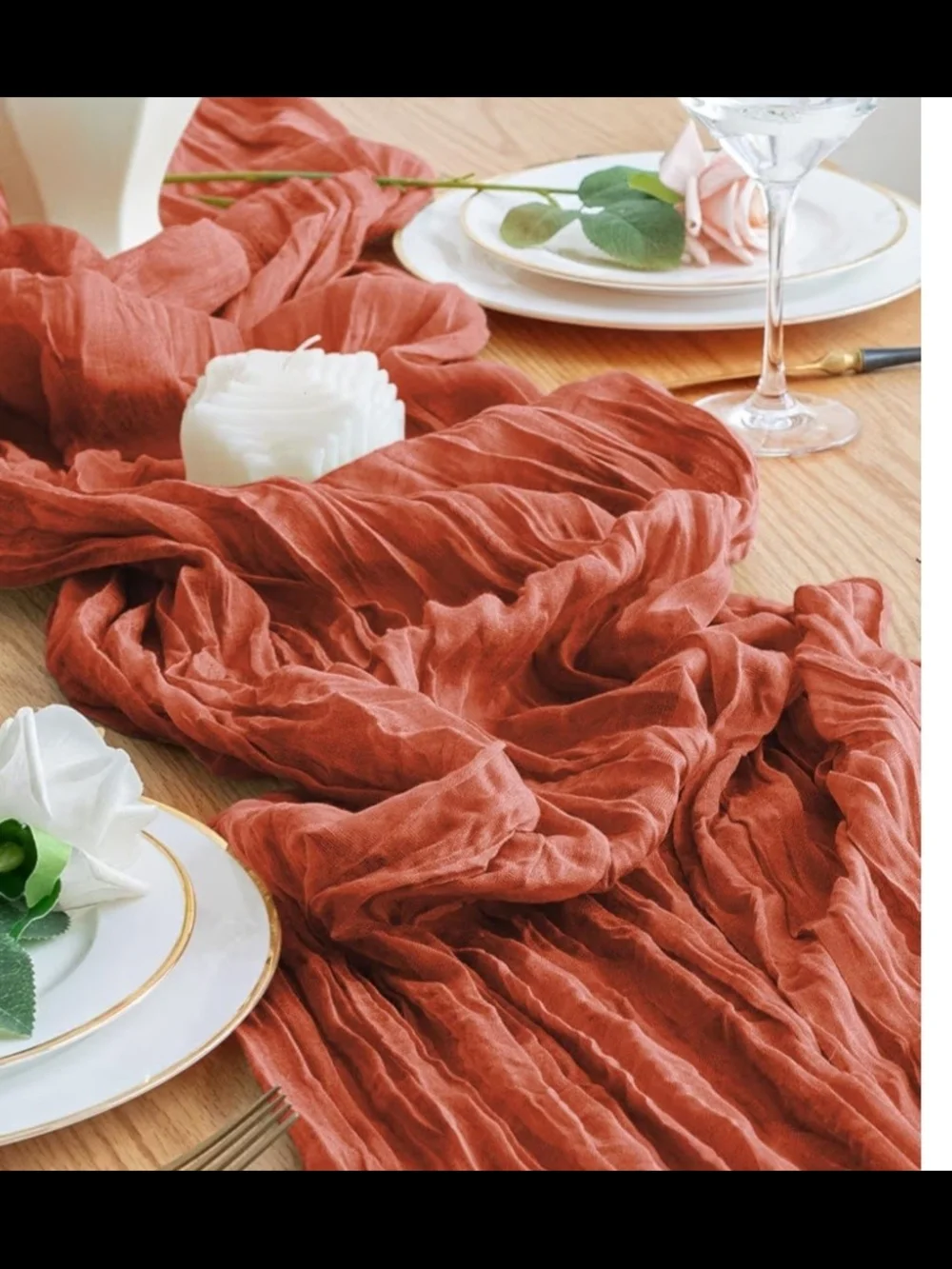 6PCS Table Runner Cheesecloth 10FT Terracotta Boho Gauze Sheer Table Runner
